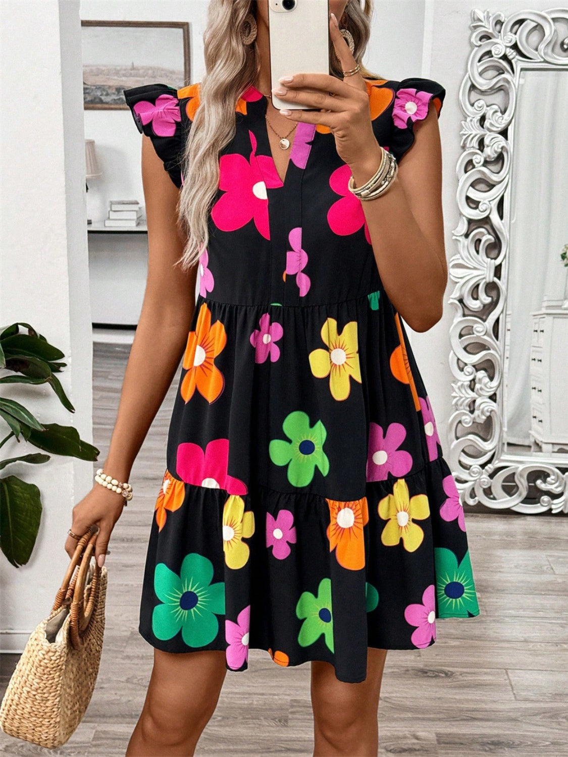 Garden Glow Notched Dress