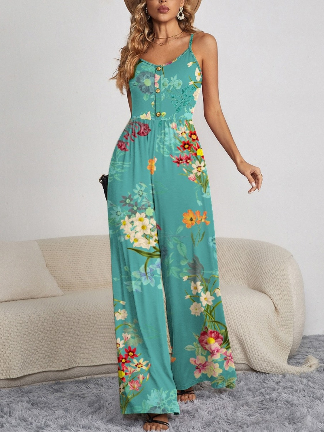 Buttoned Beauty Wide Leg Jumpsuit