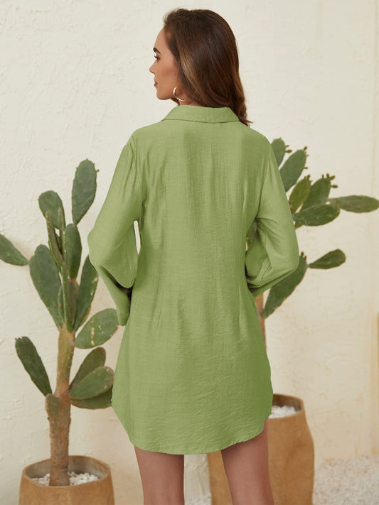 Matcha Glow Mini Shirt Dress