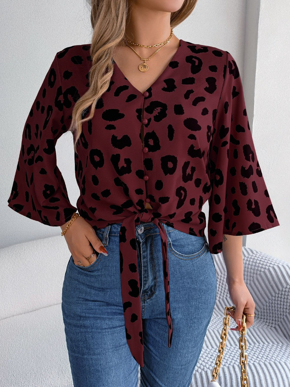 Panthera Charm V-Neck Blouse