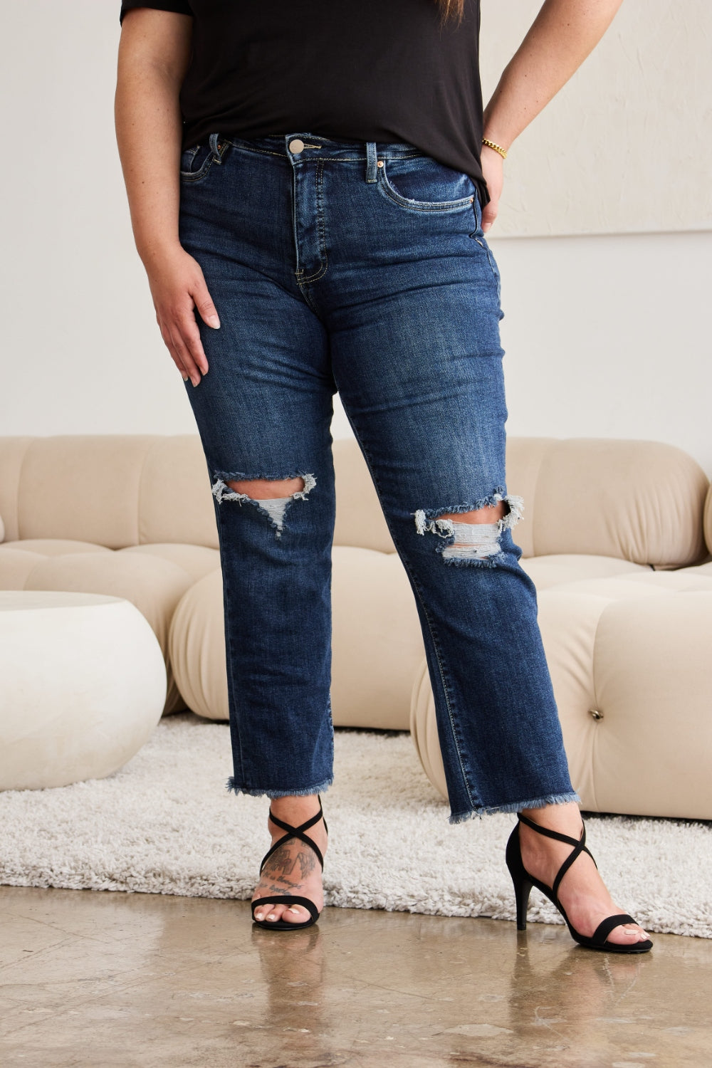 Sleek Control Distressed High Waist Jeans