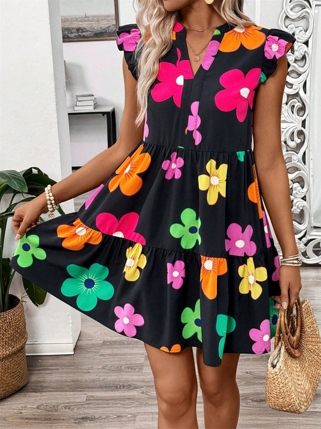Garden Glow Notched Dress