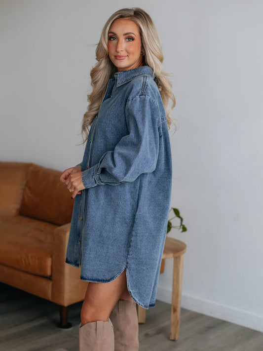 Denim Dreamscape Buttoned Dress