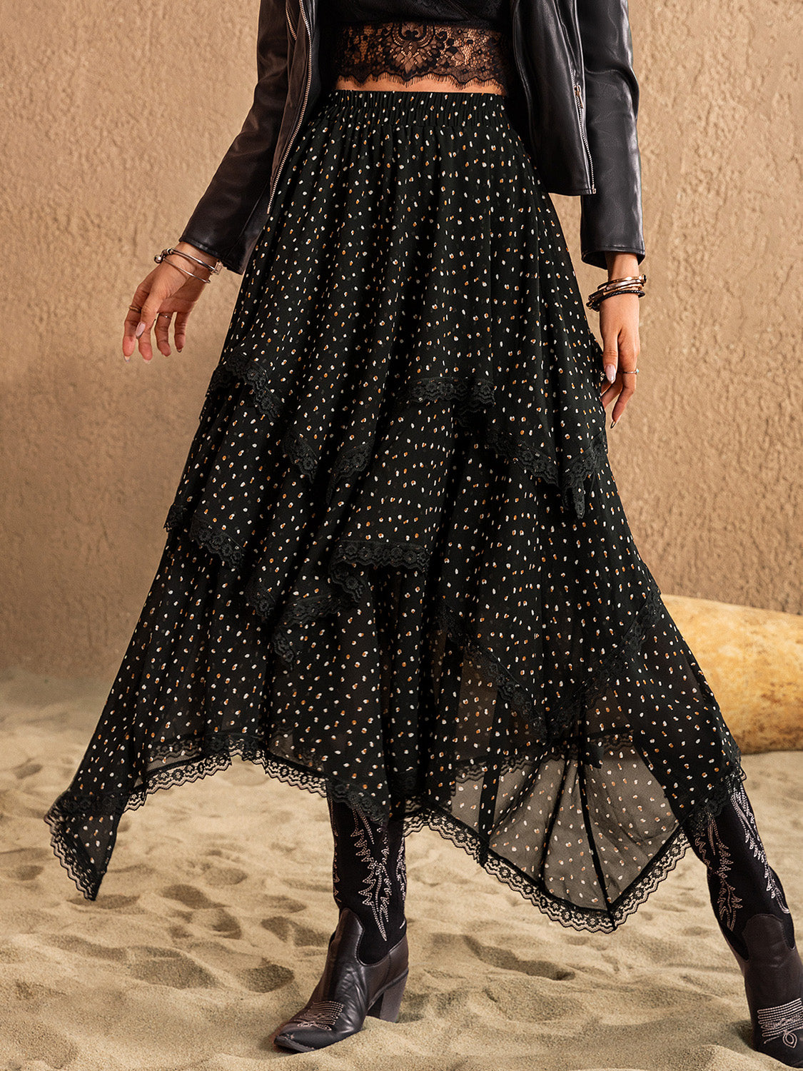 Ethereal Lace Noir Midi Skirt