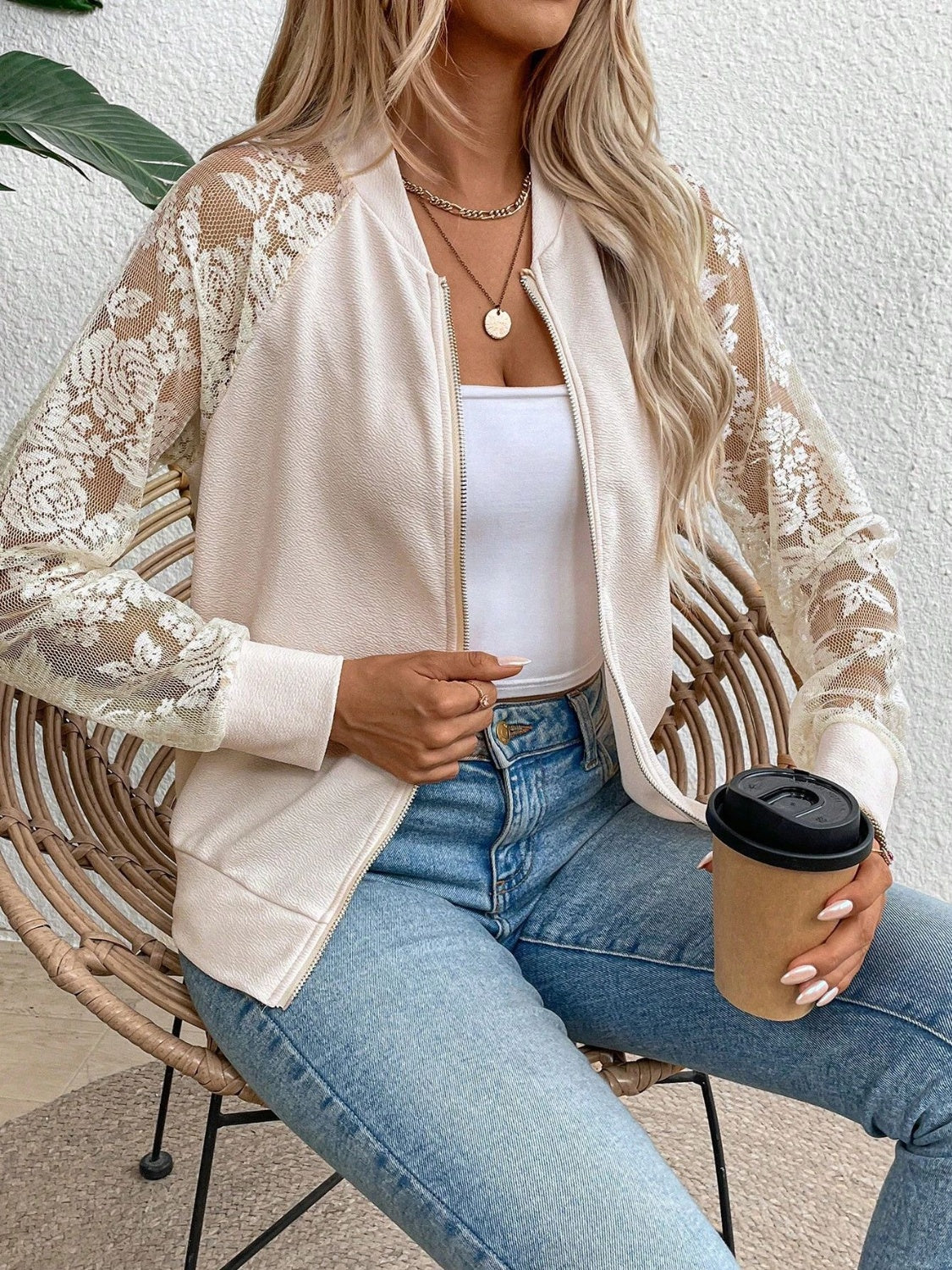 Soft Edge Lace Bomber Jacket