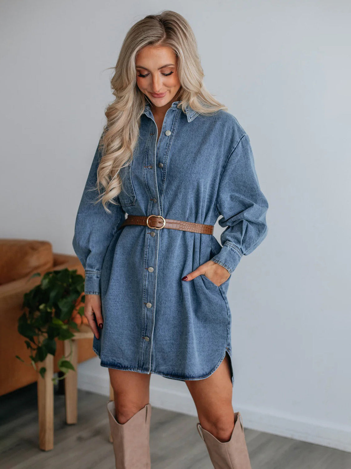 Denim Dreamscape Buttoned Dress