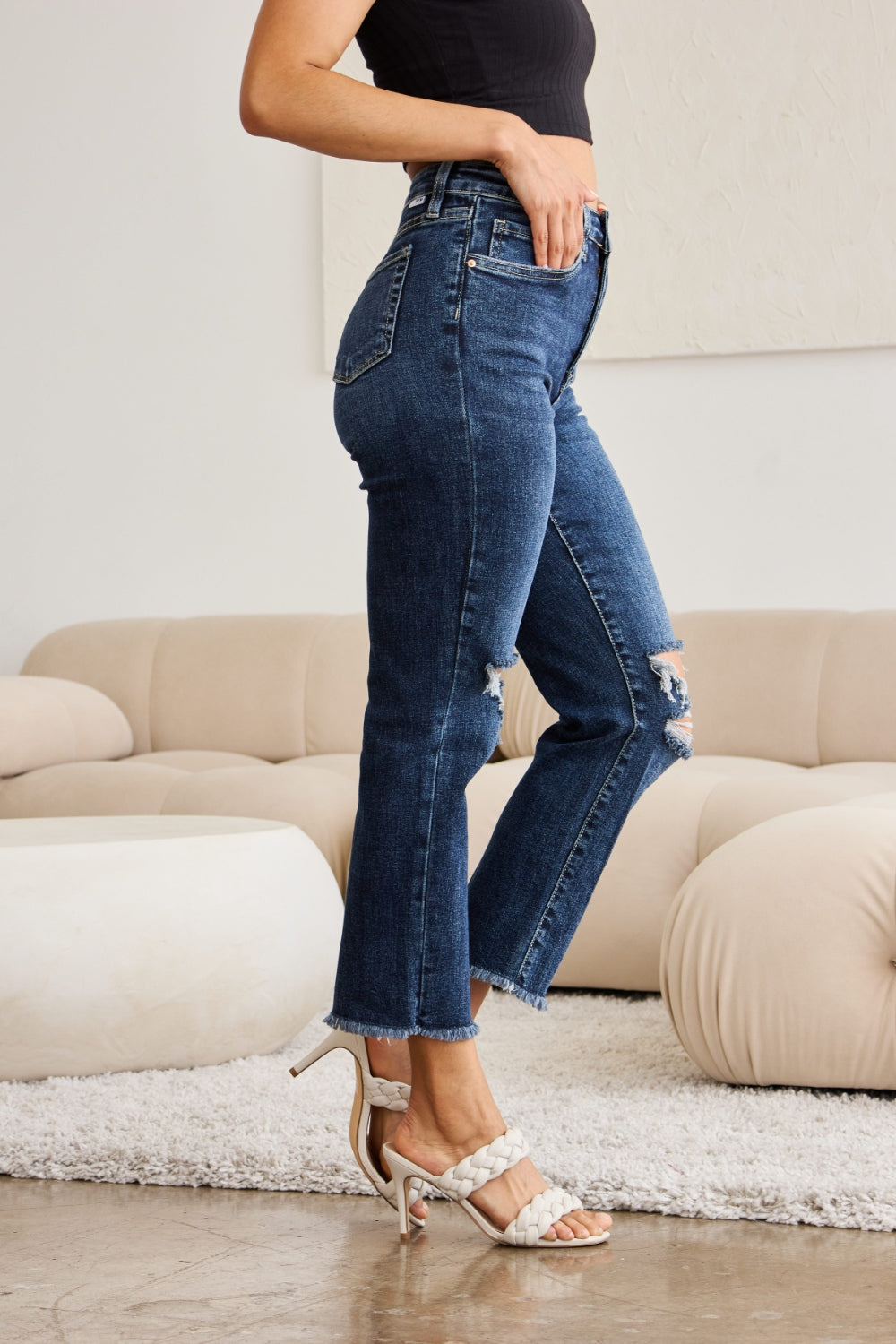 Sleek Control Distressed High Waist Jeans