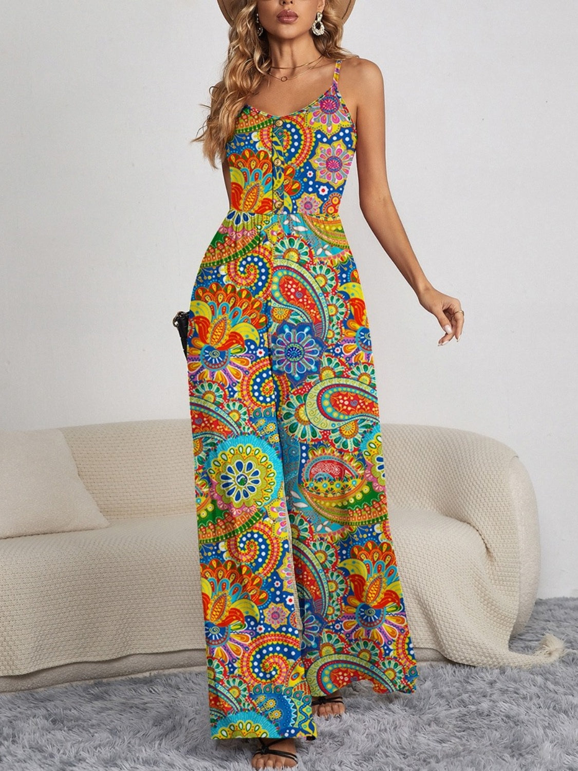 Buttoned Beauty Wide Leg Jumpsuit