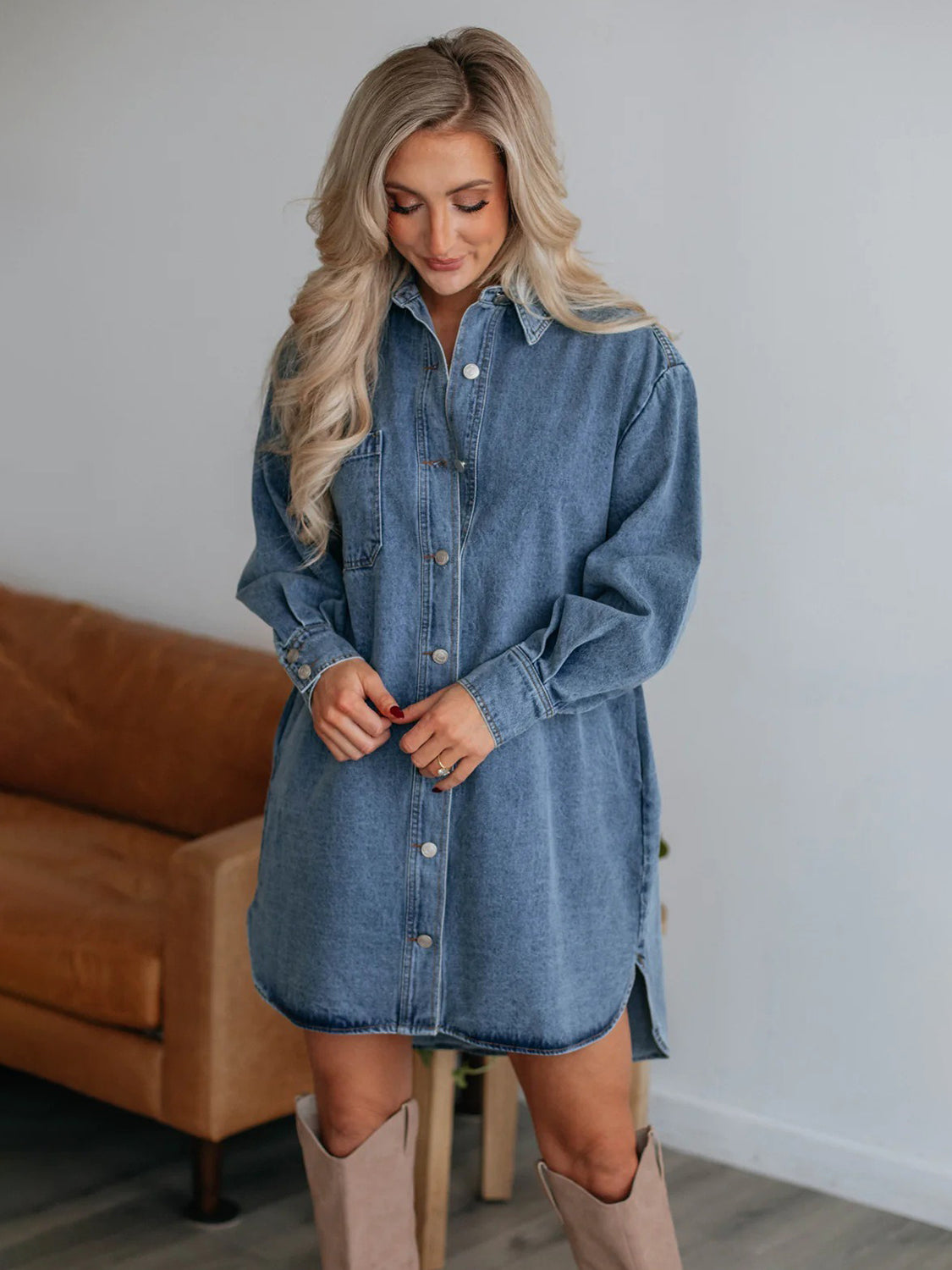 Denim Dreamscape Buttoned Dress