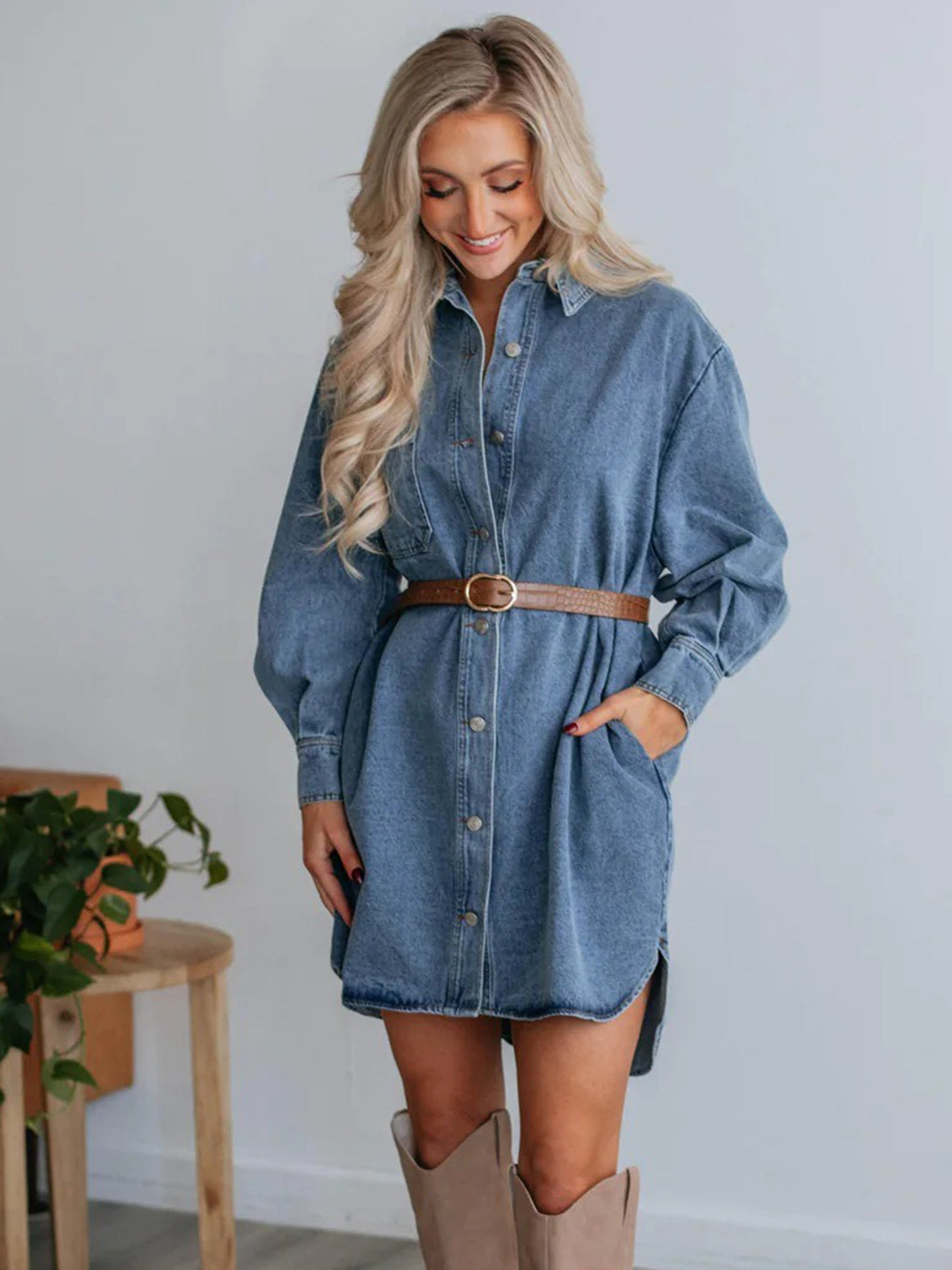 Denim Dreamscape Buttoned Dress