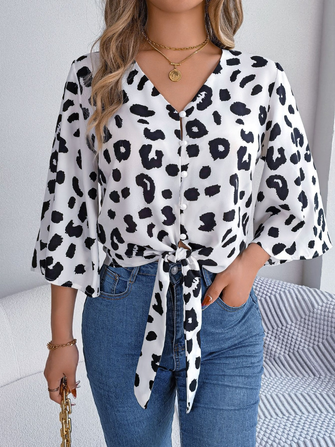 Panthera Charm V-Neck Blouse