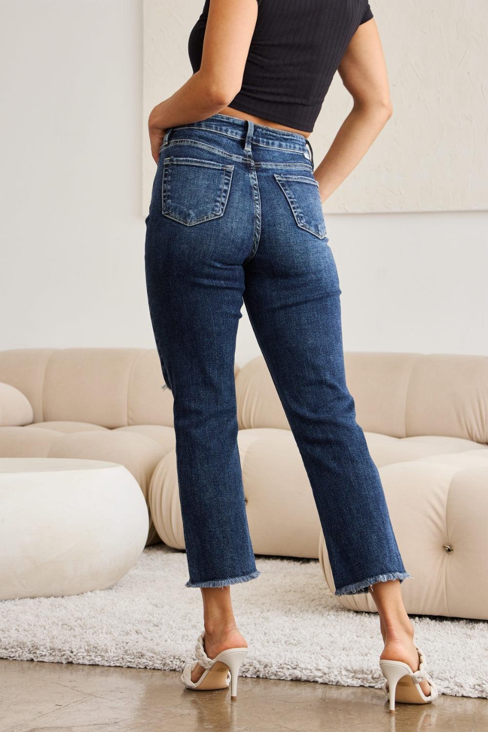 Sleek Control Distressed High Waist Jeans