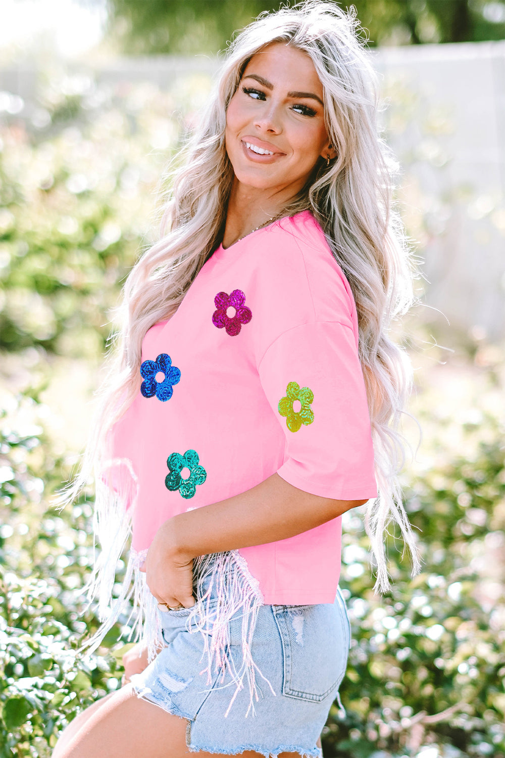 Shimmering Blossom Fringe Tee
