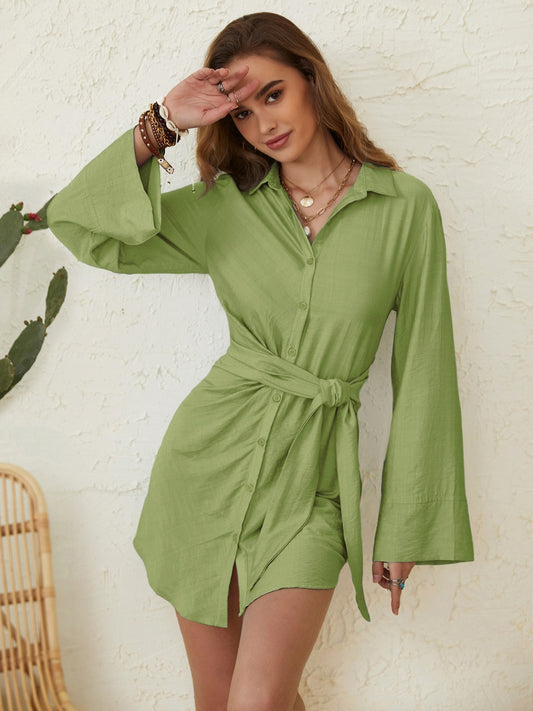 Matcha Glow Mini Shirt Dress