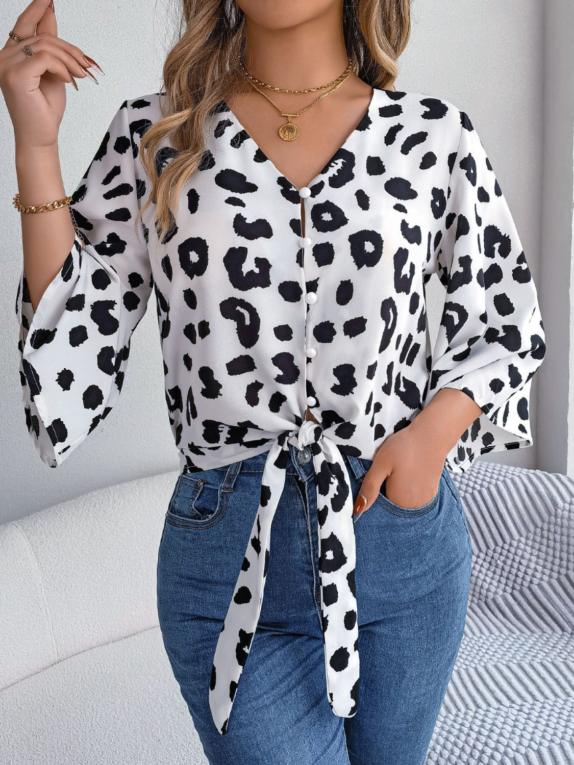 Panthera Charm V-Neck Blouse