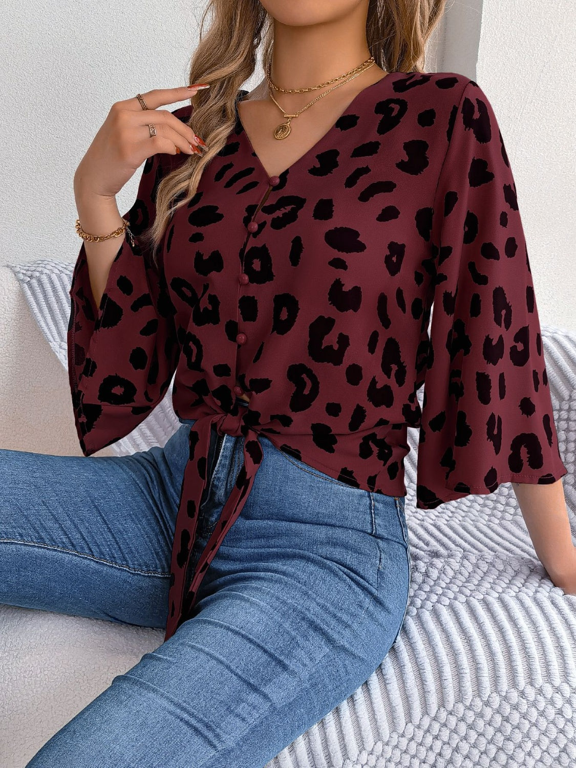 Panthera Charm V-Neck Blouse