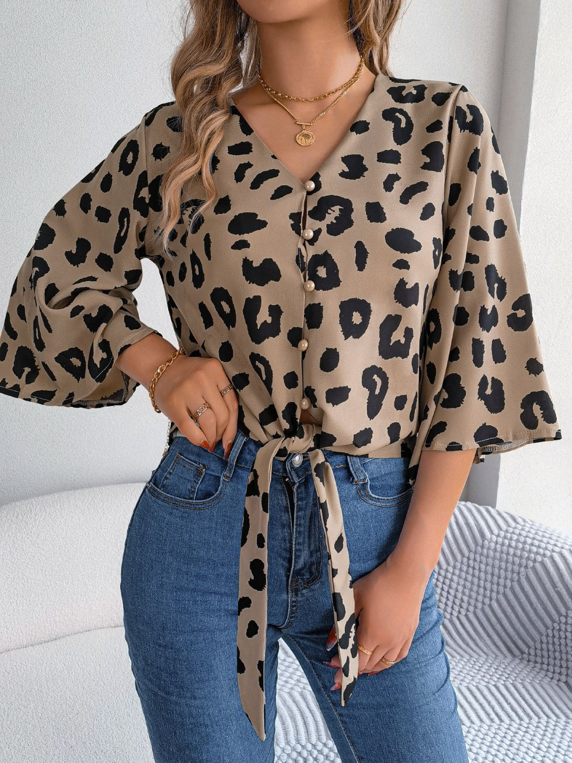 Panthera Charm V-Neck Blouse