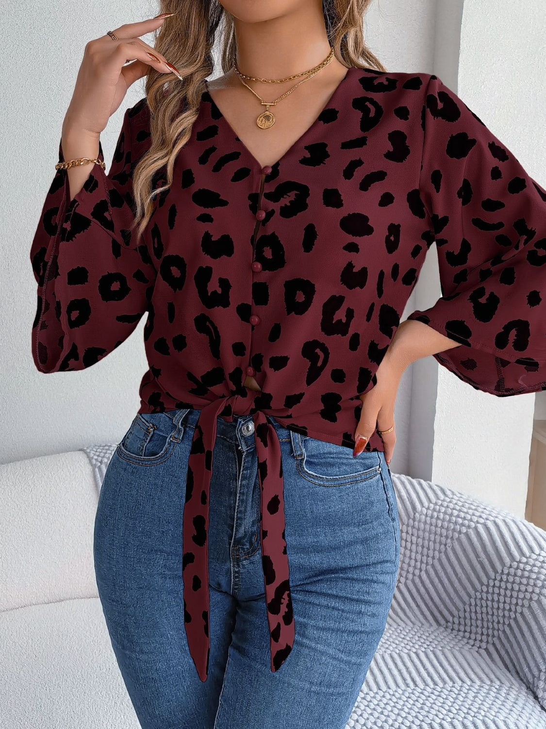 Panthera Charm V-Neck Blouse