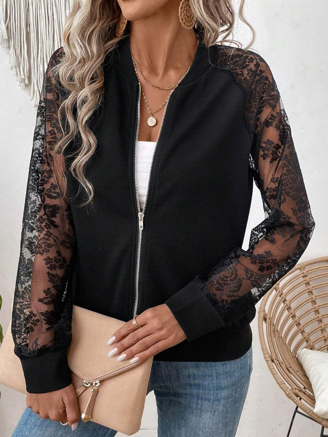 Soft Edge Lace Bomber Jacket