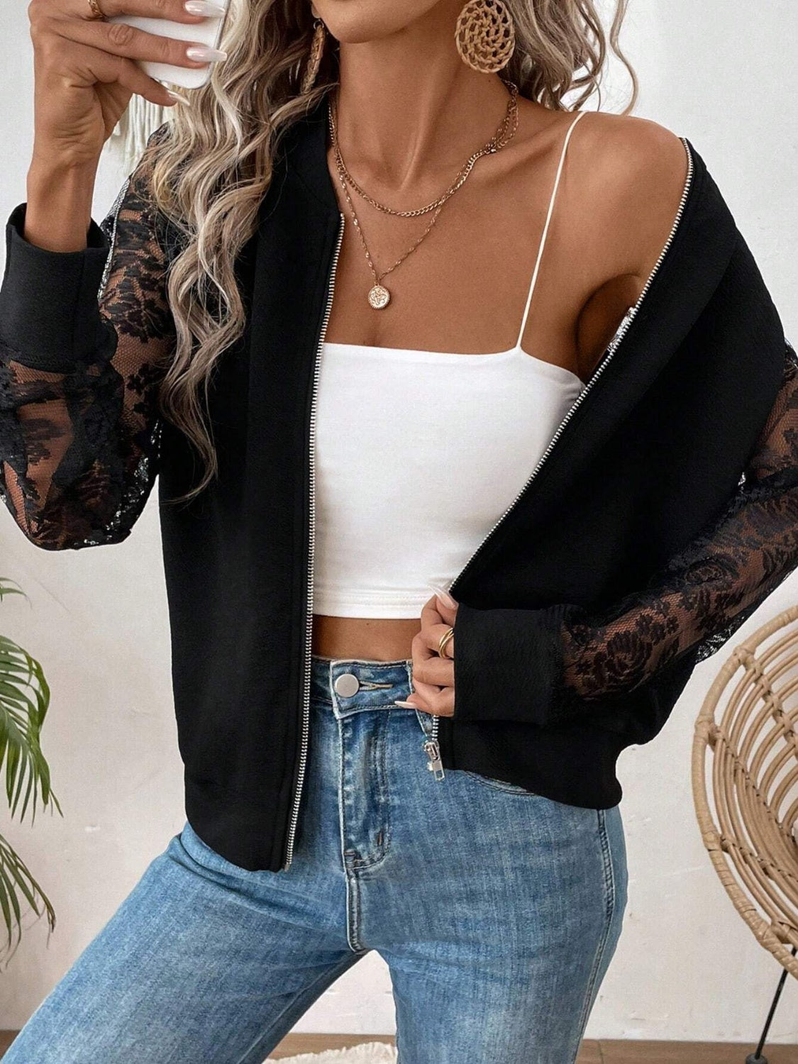 Soft Edge Lace Bomber Jacket