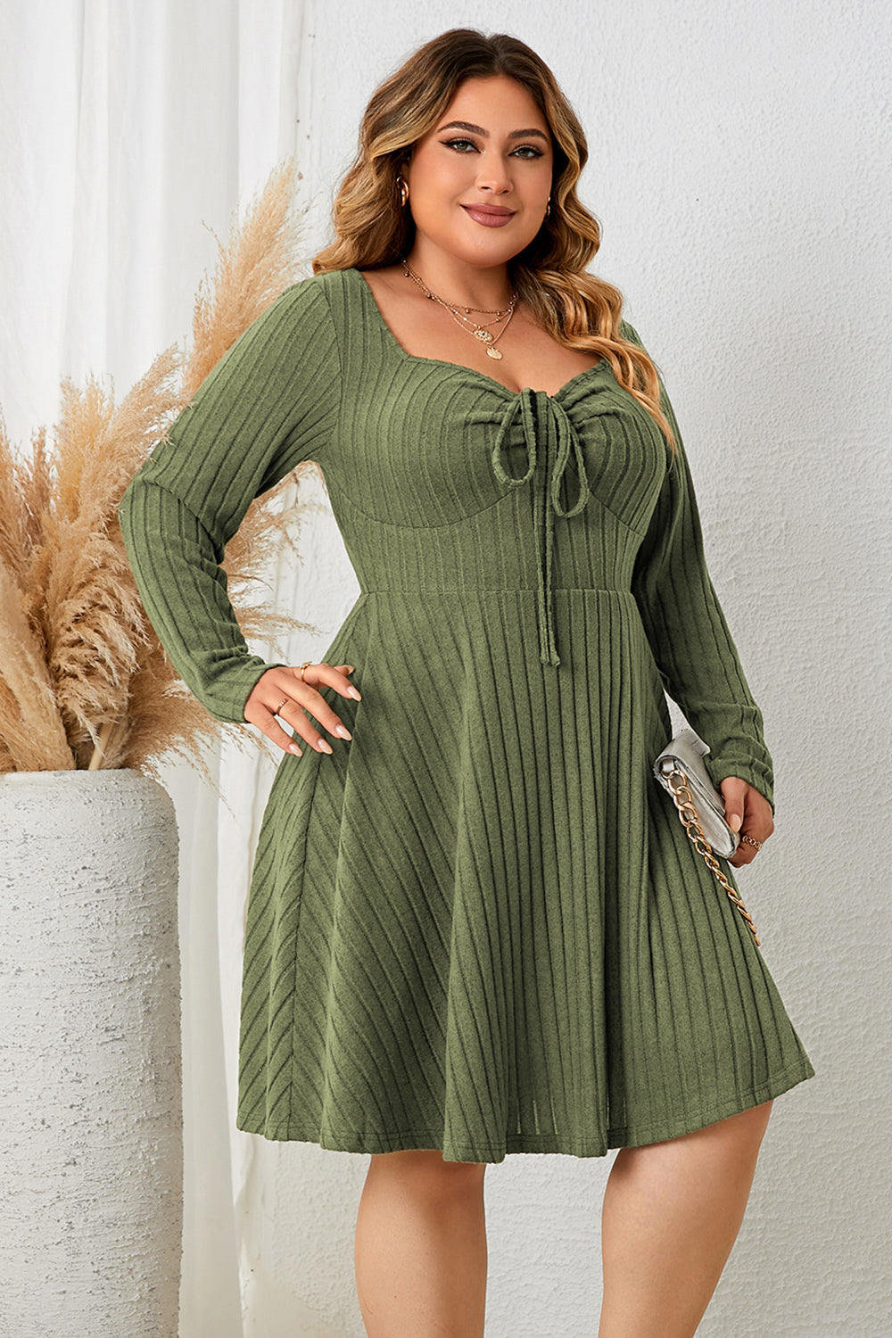 Matcha Dreams Sweetheart Ribbed Dress