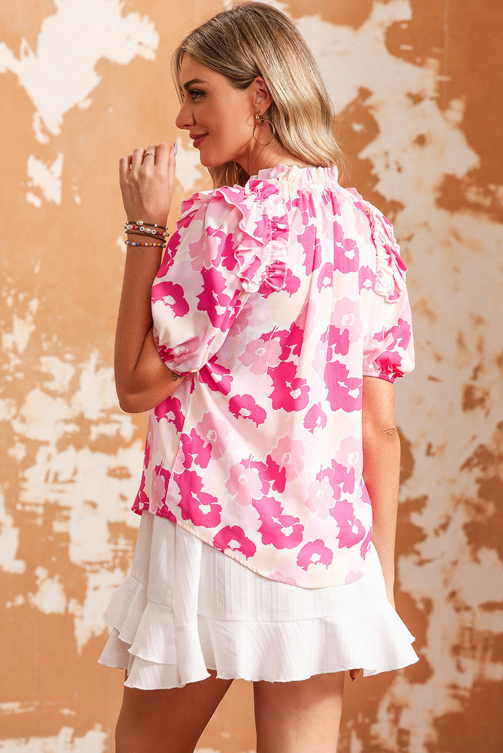 Sweet Sakura Ruffle Shoulder Blouse