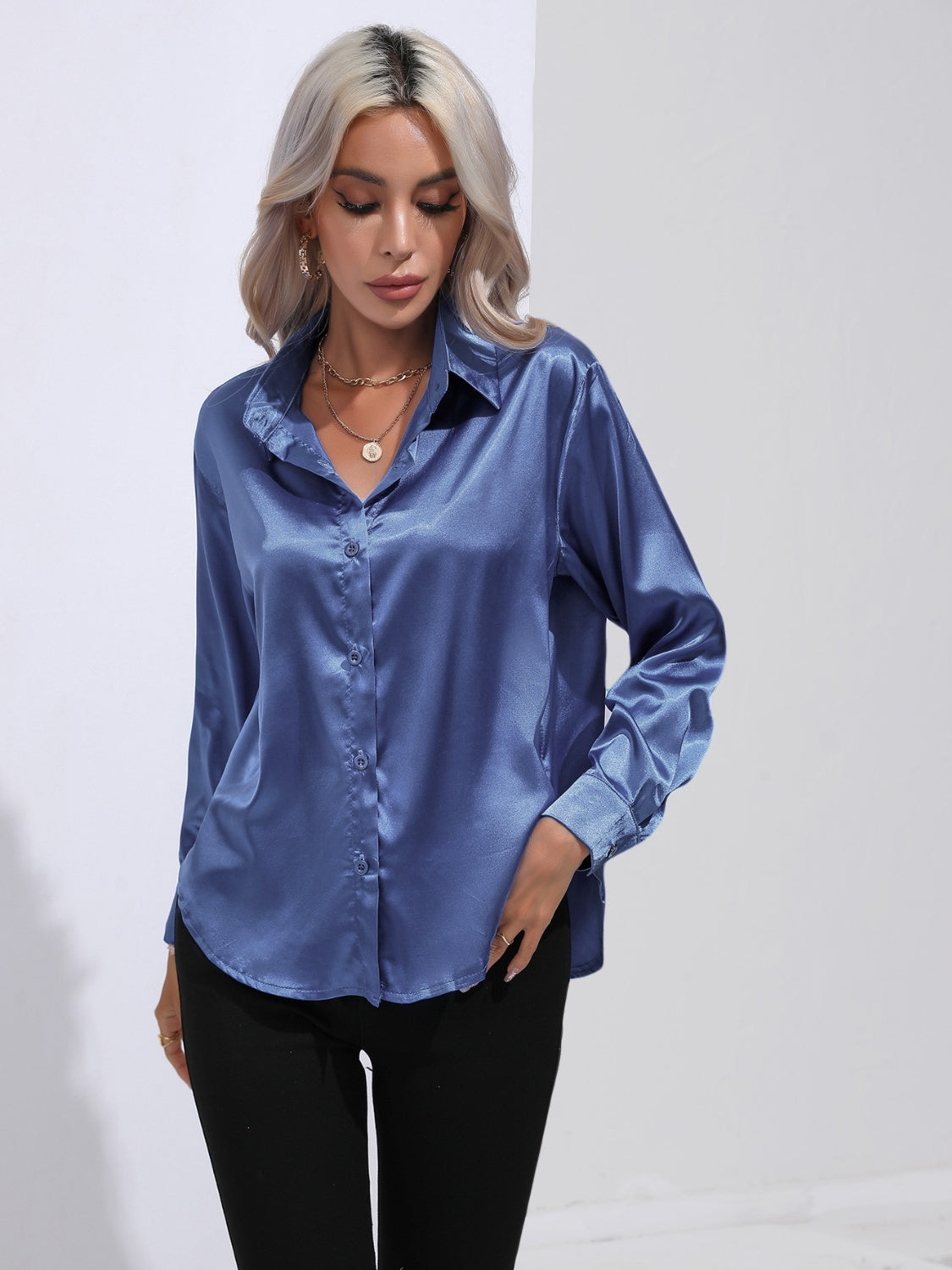 Satin Sensation Buttoned Blouse