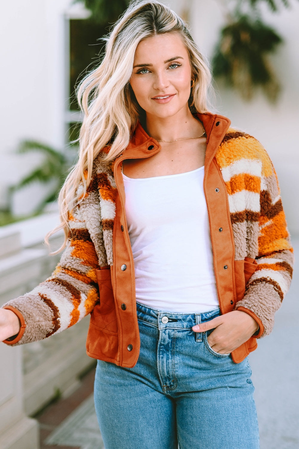 Amber Fuzzy Touch Snap Jacket