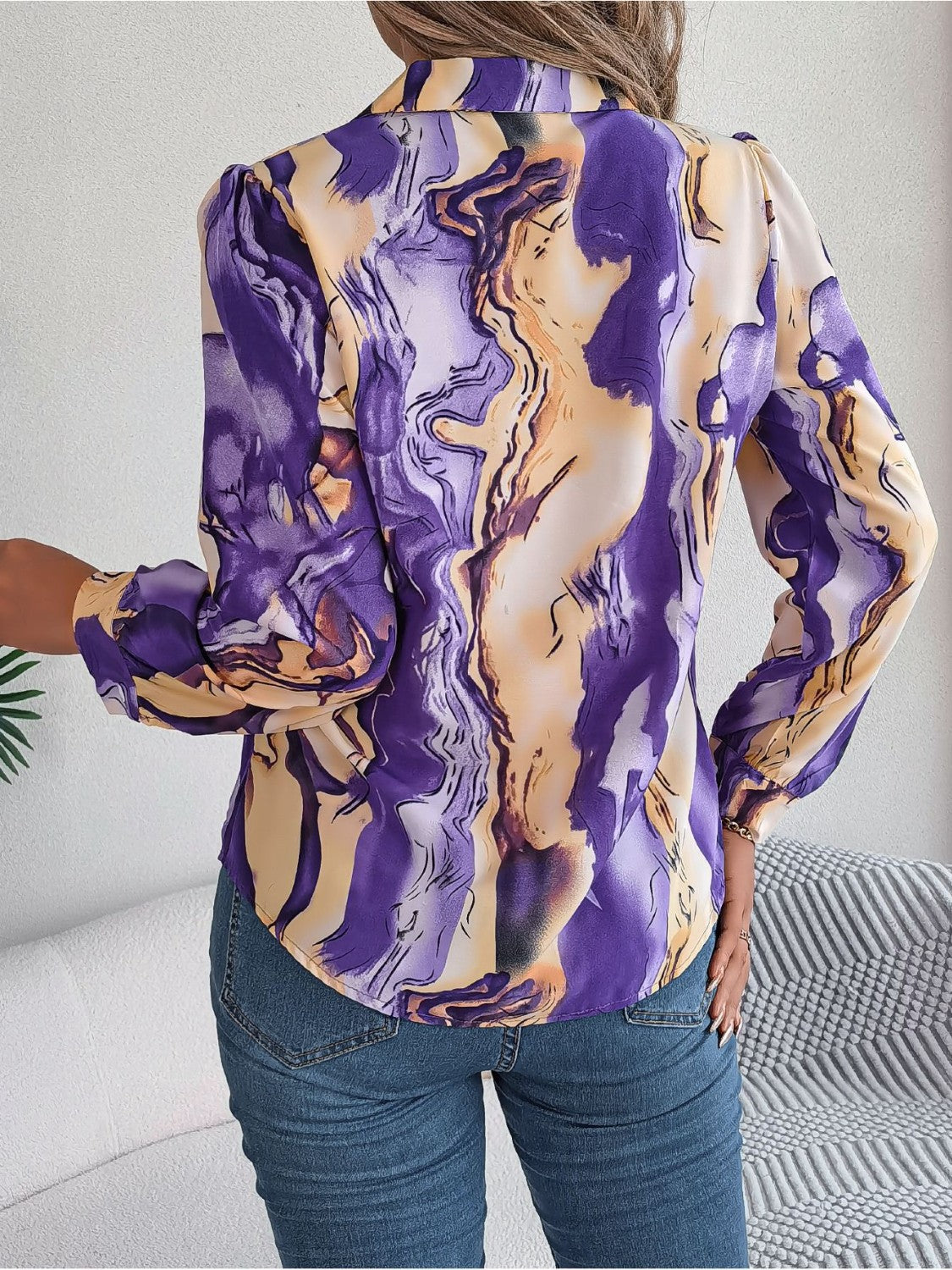 Marbleized Charm Button Up Blouse