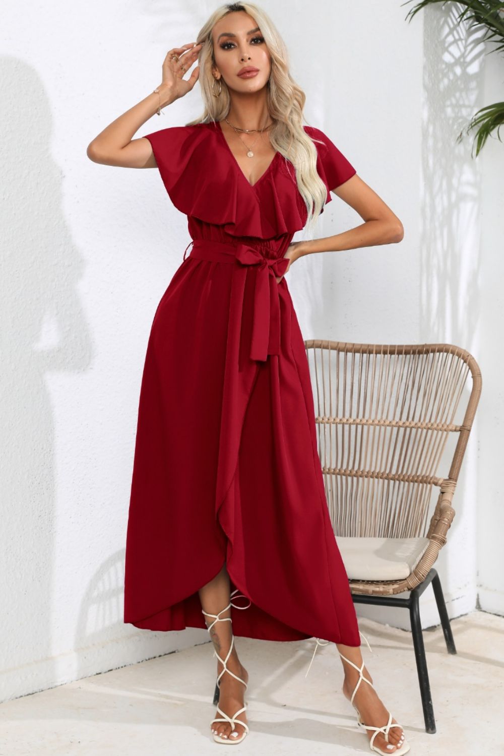 Chic Cascade Tied Midi Dress