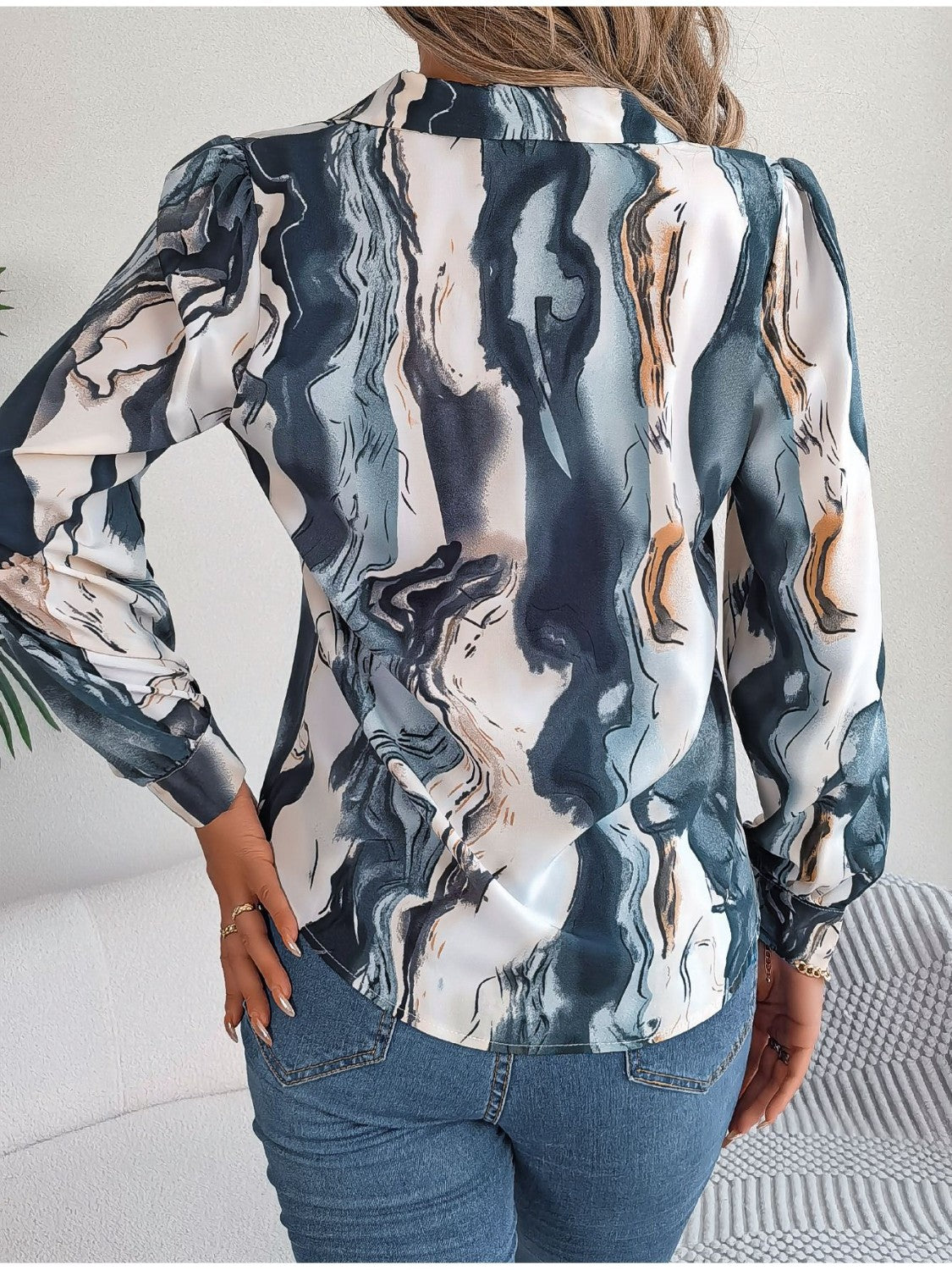 Marbleized Charm Button Up Blouse
