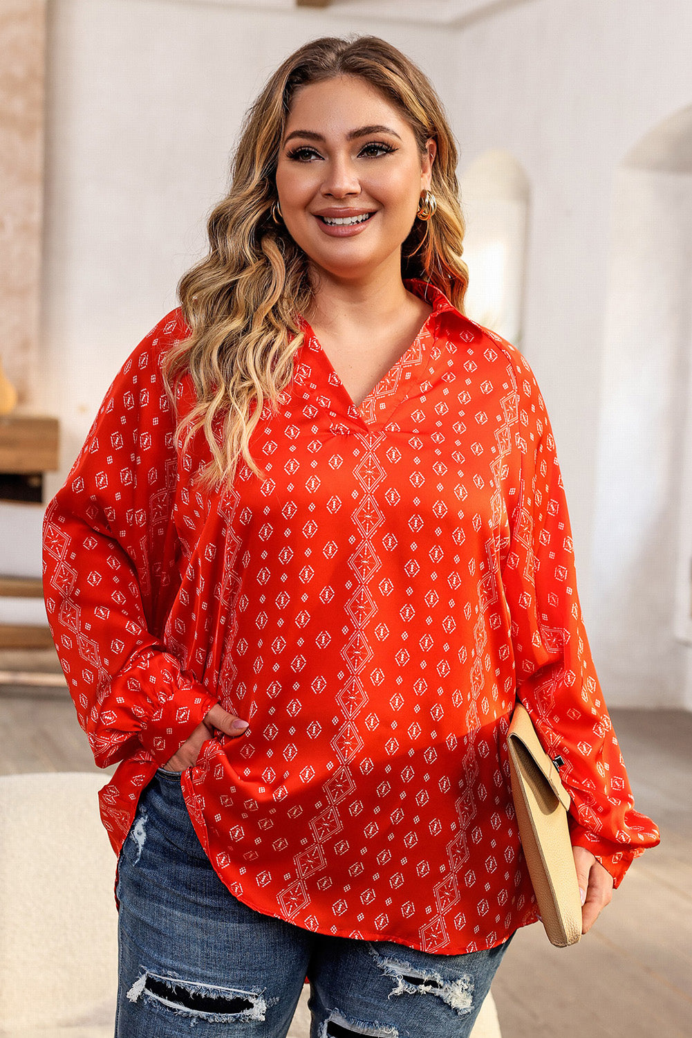 Taylor Curvy Printed Canvas Blouse