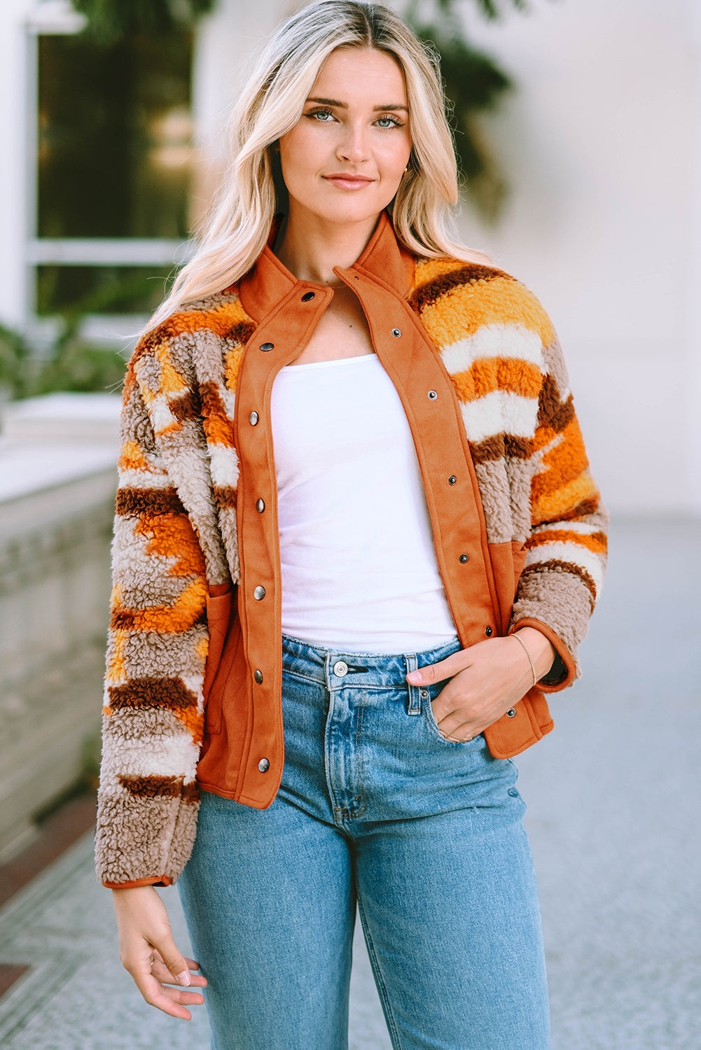 Amber Fuzzy Touch Snap Jacket