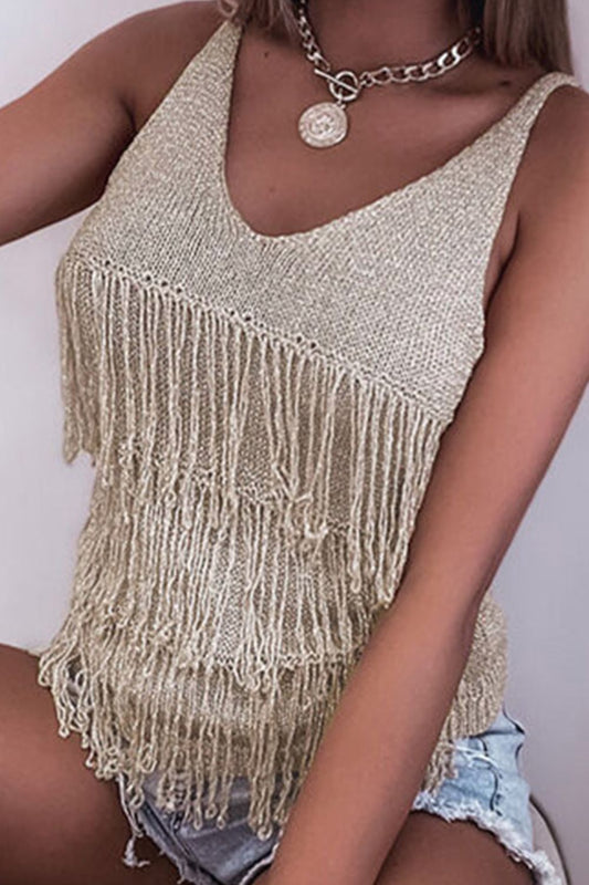 Sunlit Sands Fringe Knit Tank