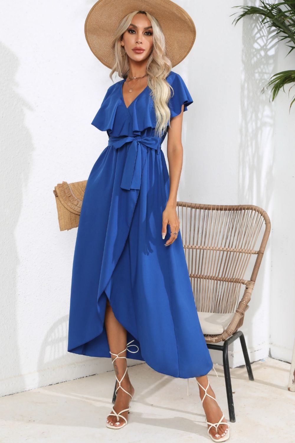 Chic Cascade Tied Midi Dress