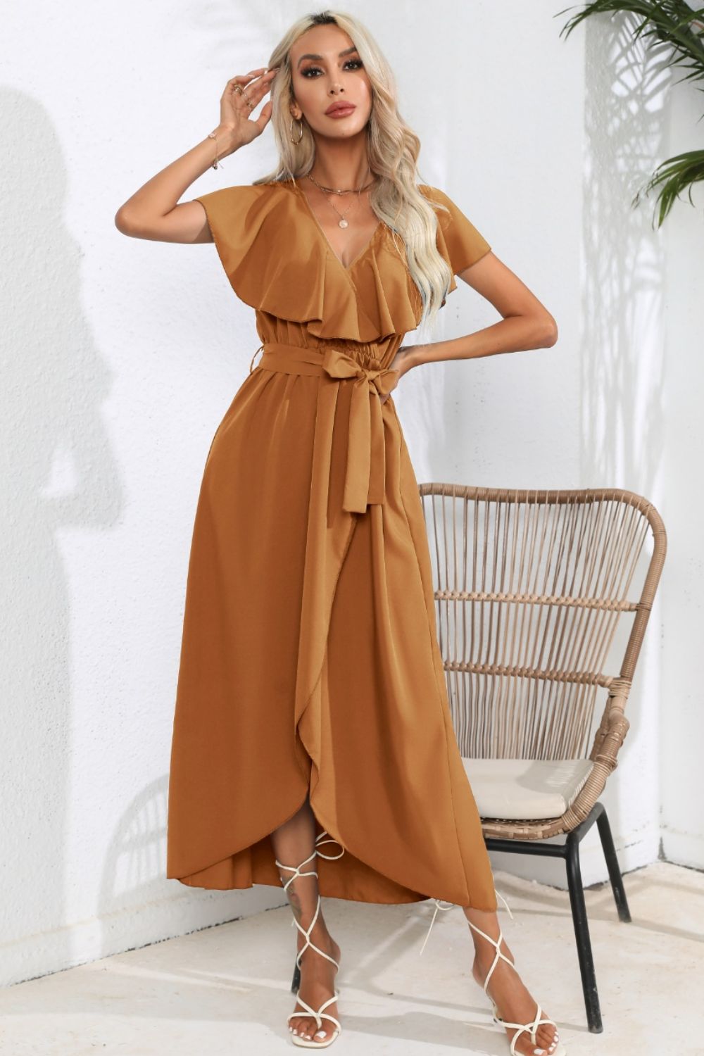 Chic Cascade Tied Midi Dress