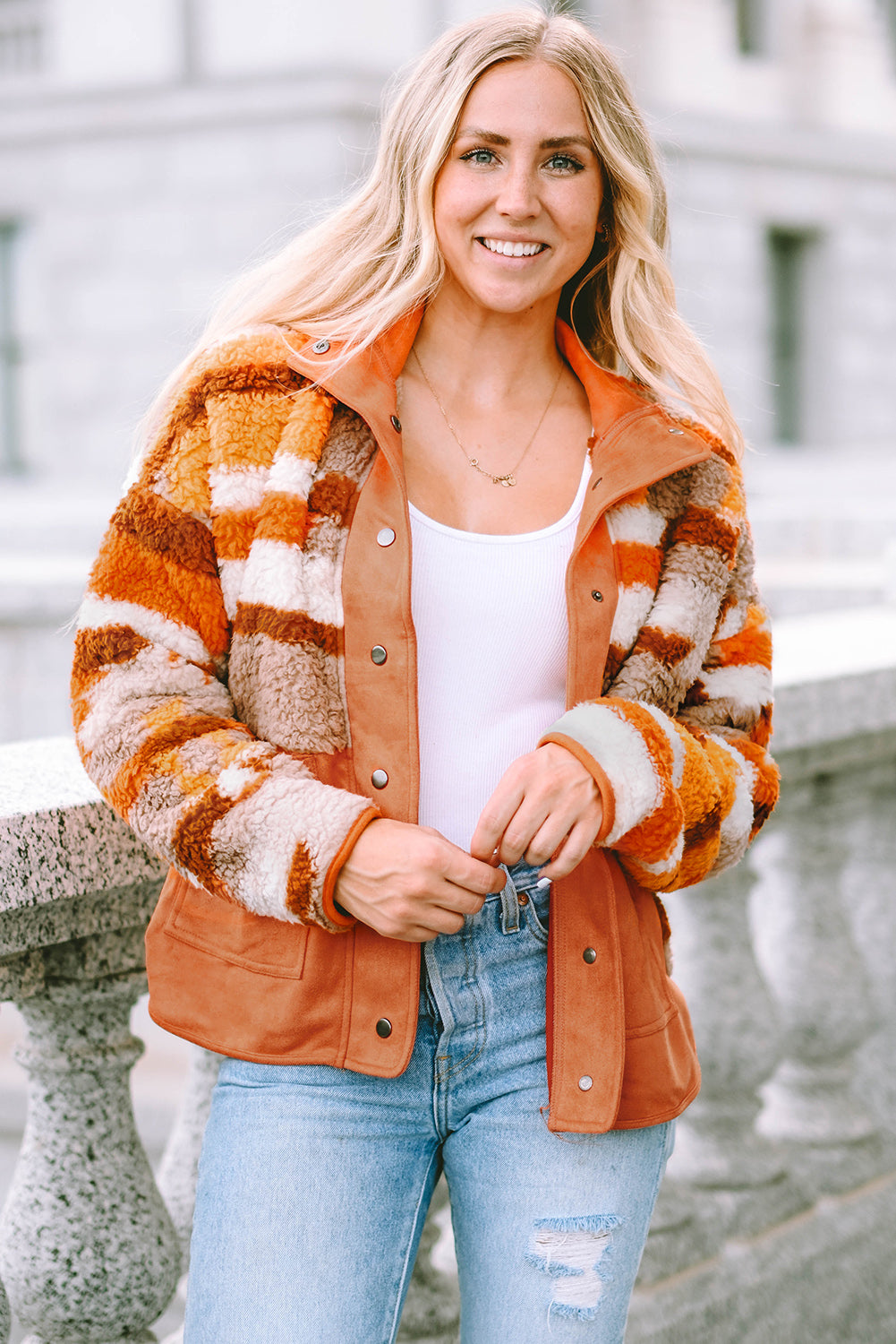 Amber Fuzzy Touch Snap Jacket