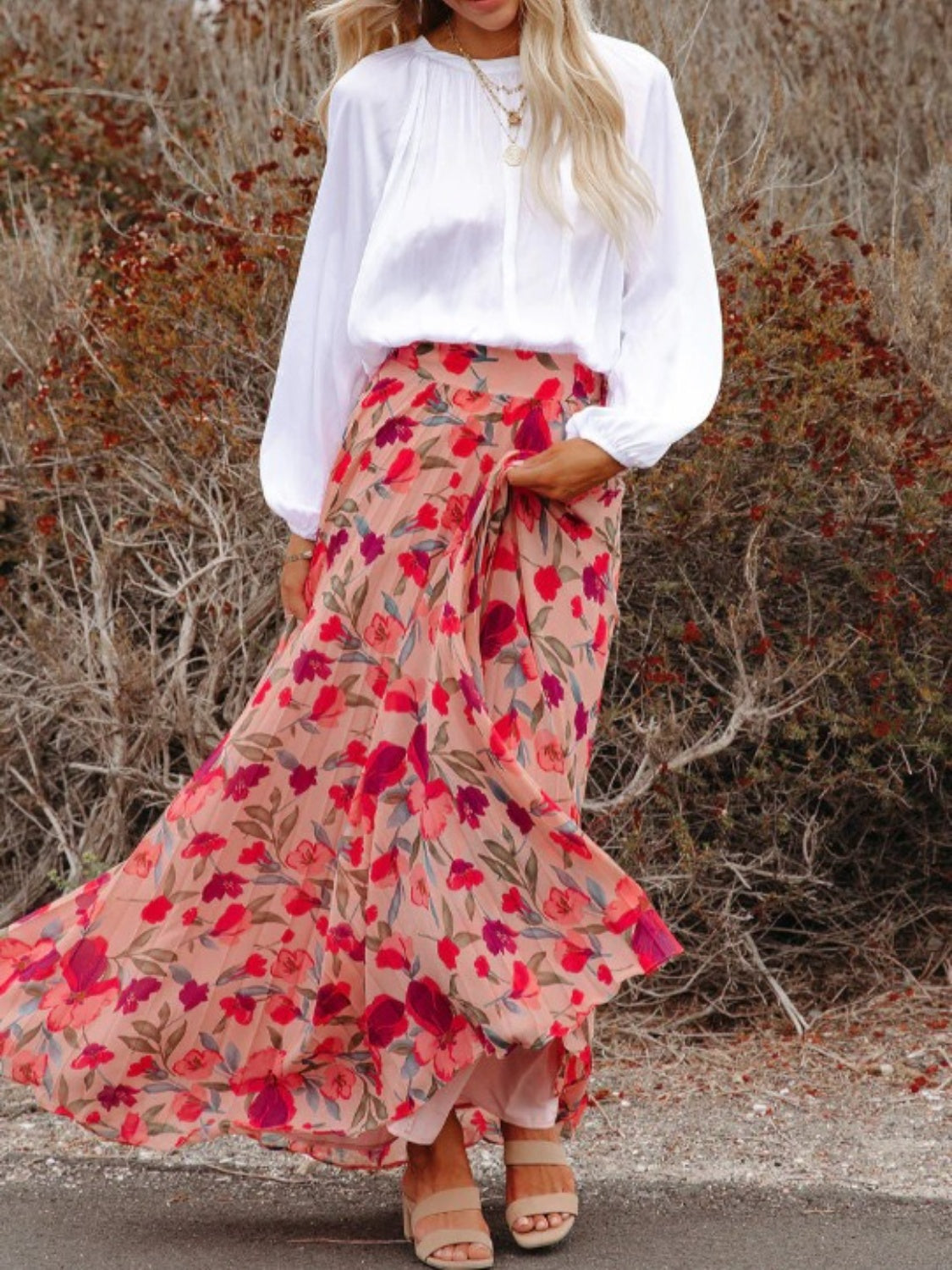 Strawberry Fields Pleated Maxi Skirt