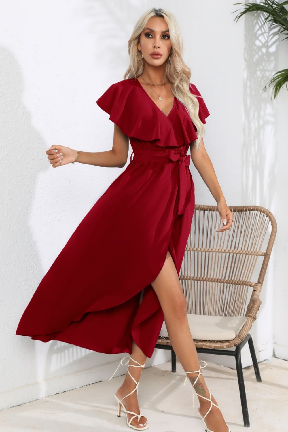 Chic Cascade Tied Midi Dress