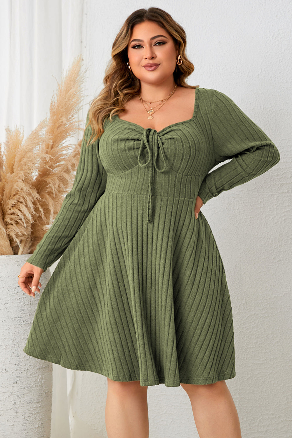 Matcha Dreams Sweetheart Ribbed Dress
