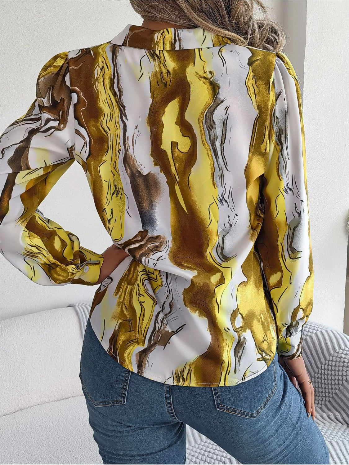 Marbleized Charm Button Up Blouse