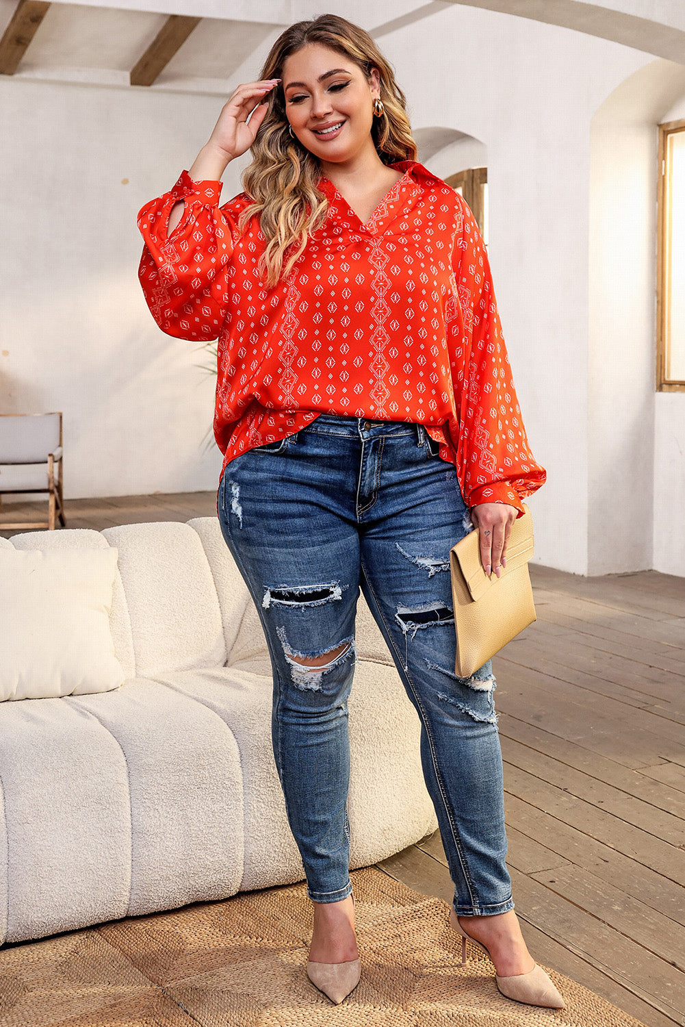 Taylor Curvy Printed Canvas Blouse