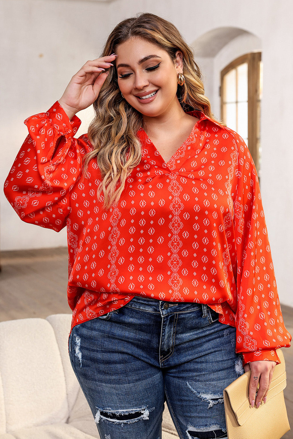 Taylor Curvy Printed Canvas Blouse