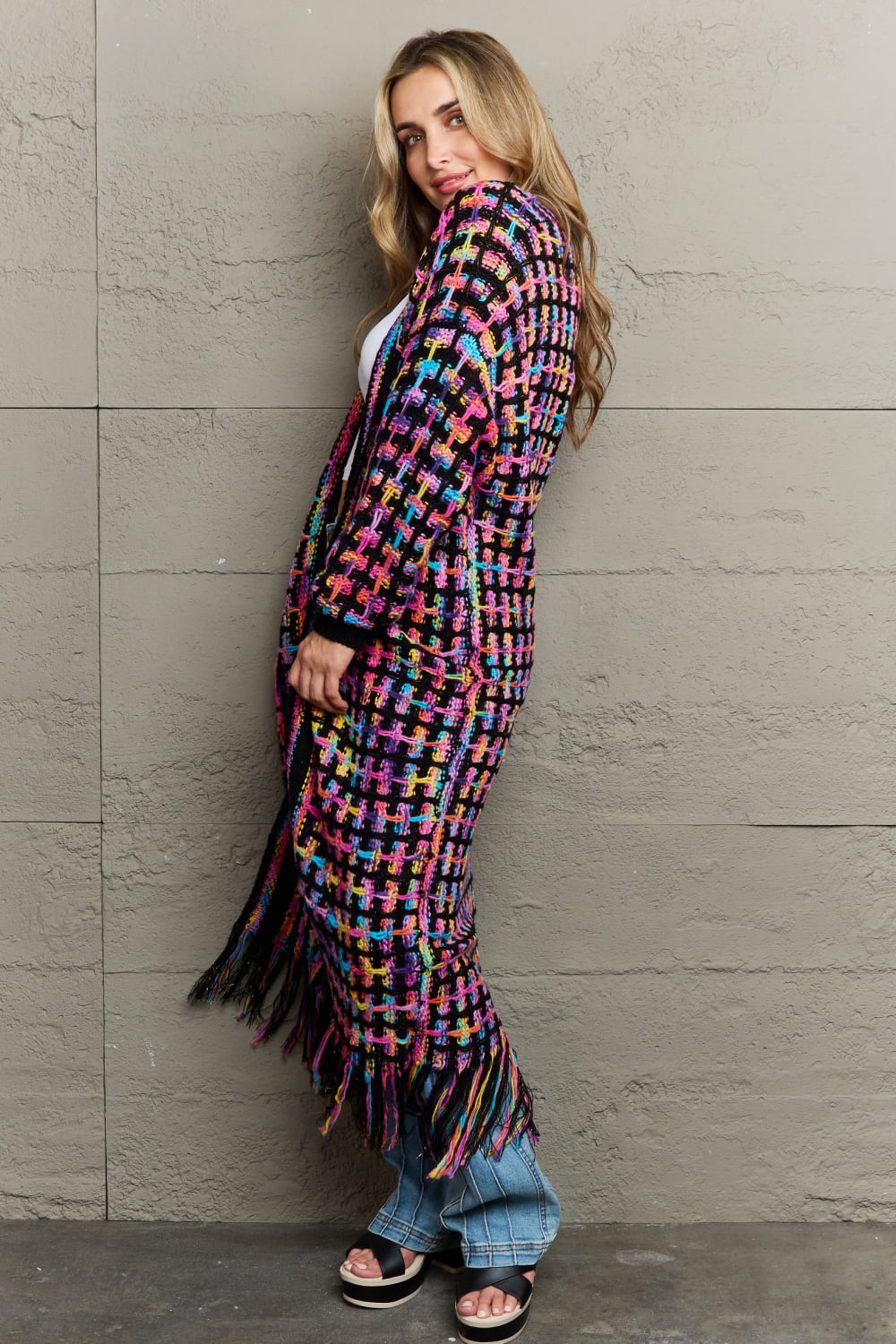 Kaleidoscope Fringe Long Cardigan