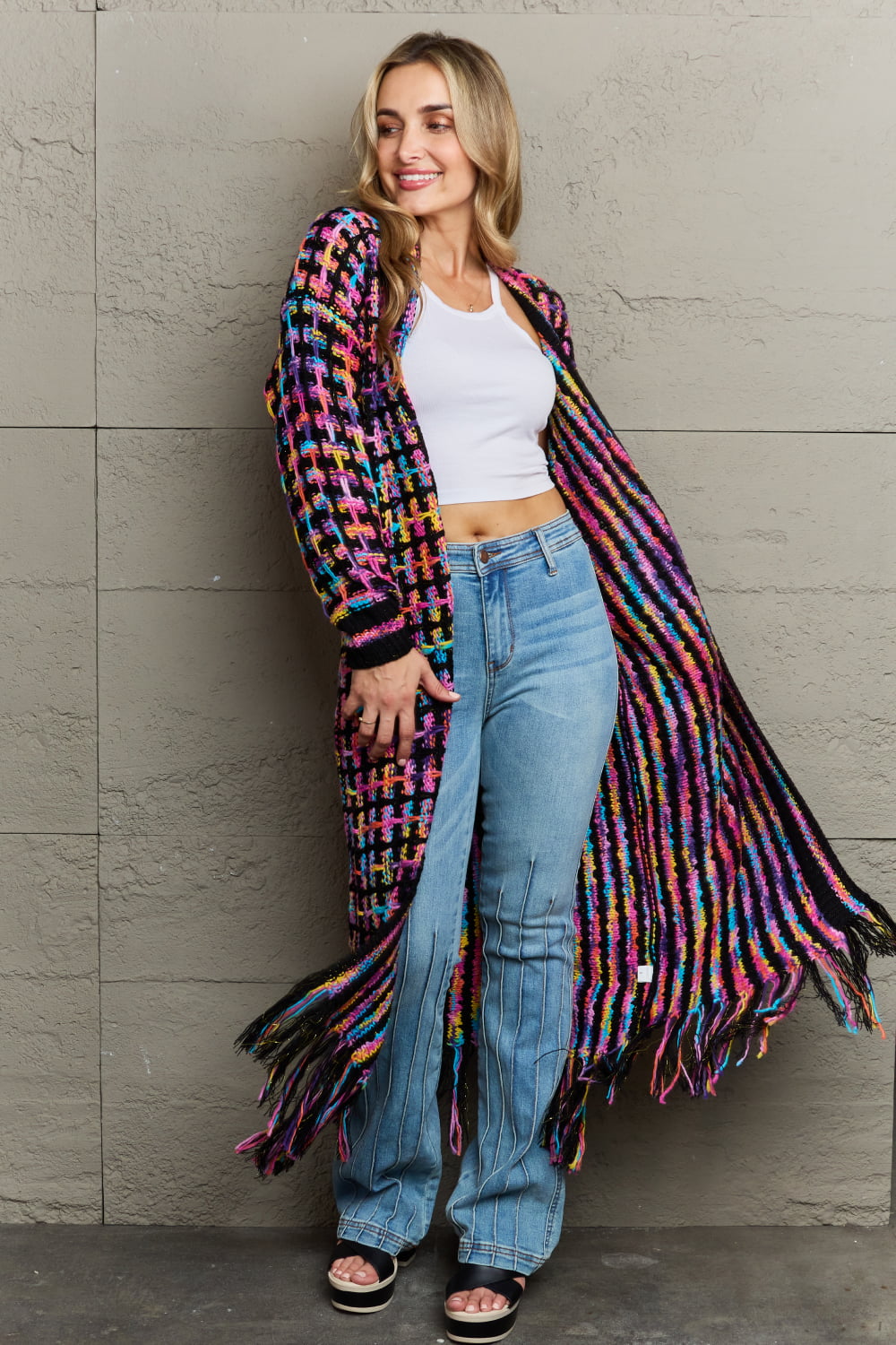 Kaleidoscope Fringe Long Cardigan