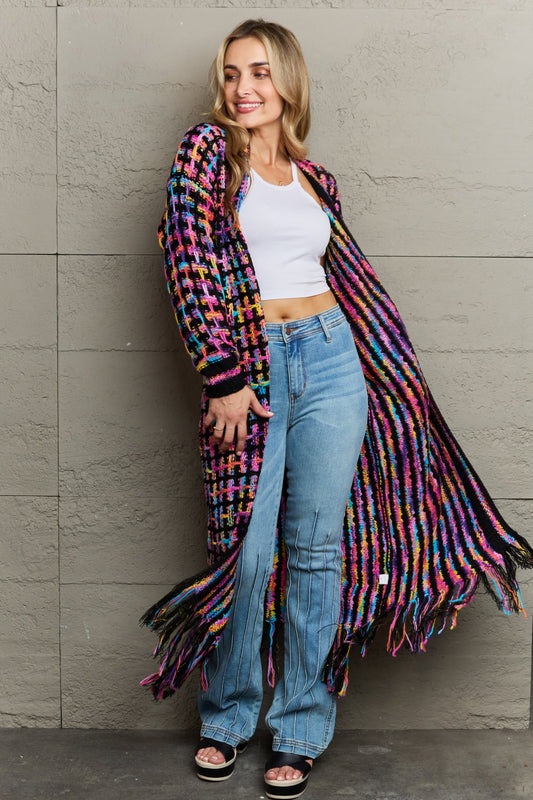 Kaleidoscope Fringe Long Cardigan