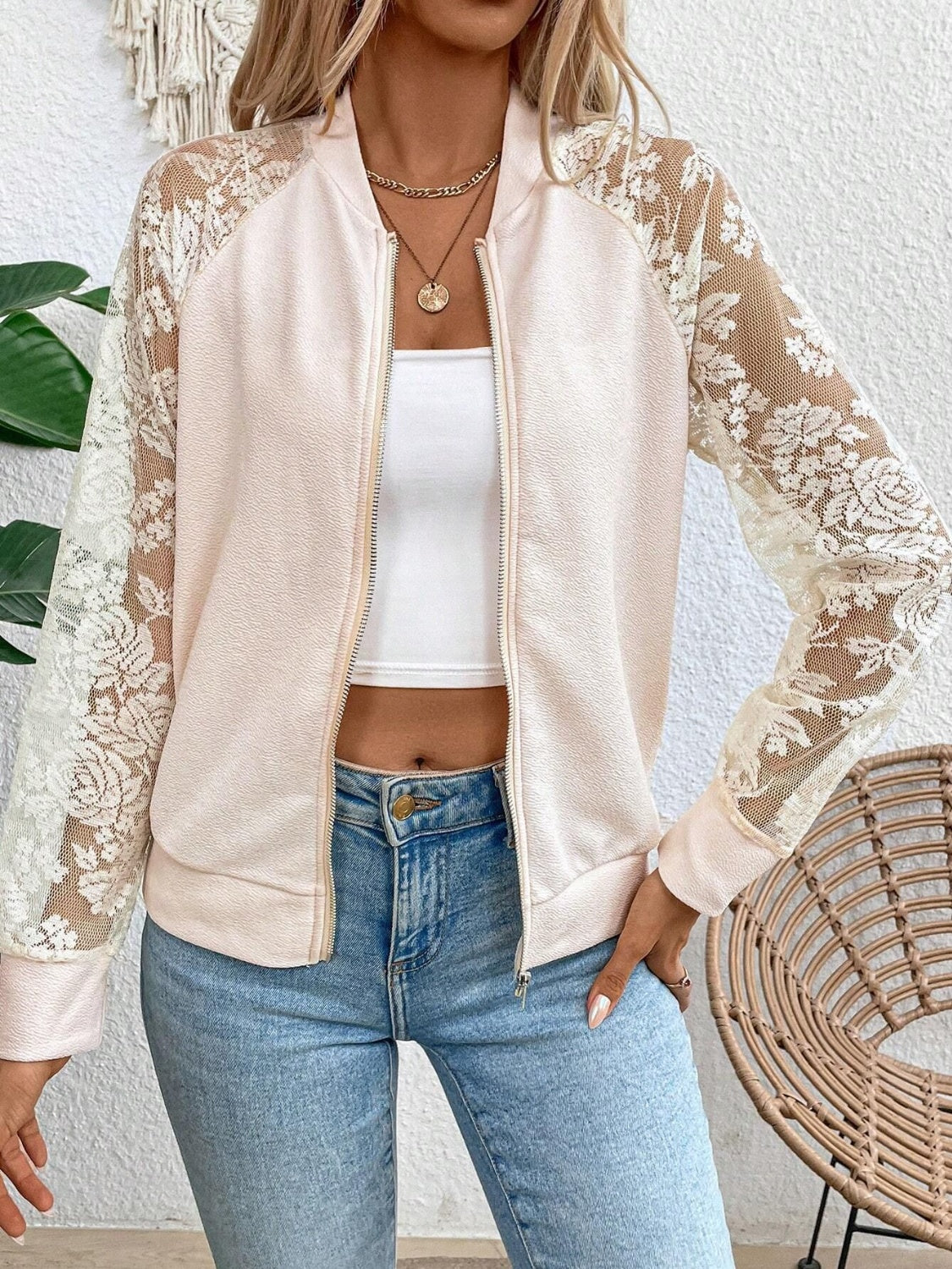 Soft Edge Lace Bomber Jacket