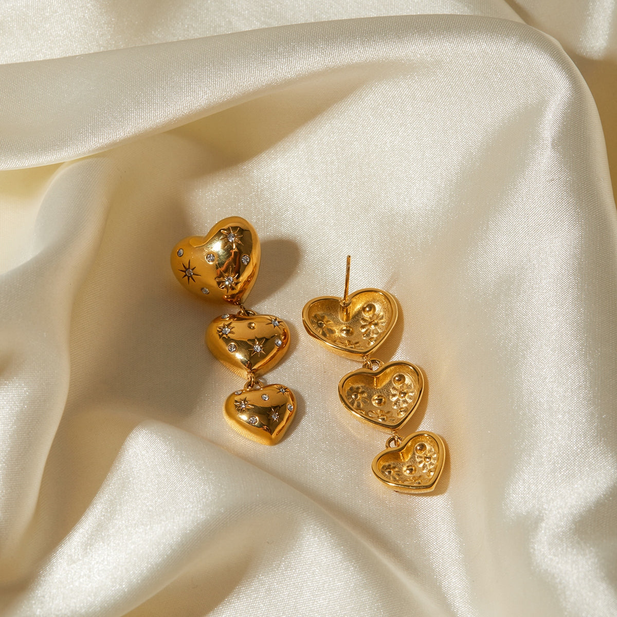 Golden Sparkle Heart Earrings