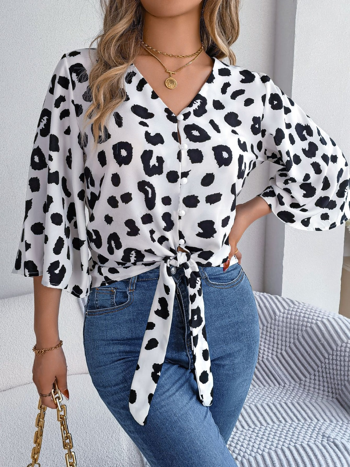 Panthera Charm V-Neck Blouse