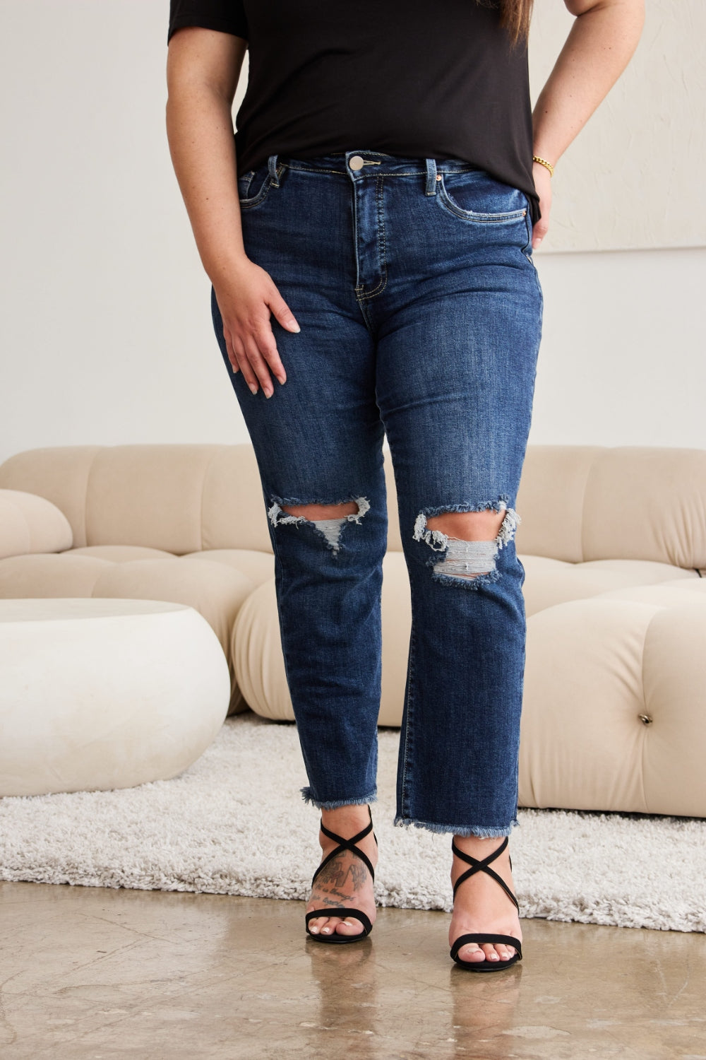 Sleek Control Distressed High Waist Jeans